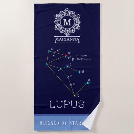Serviette De Plage Lupus de constellation de l'hémisphère sud (Devant)