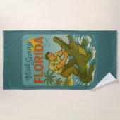 Serviette De Plage Lutte de Floride avec des Alligators | Plage Rétro (Devant)