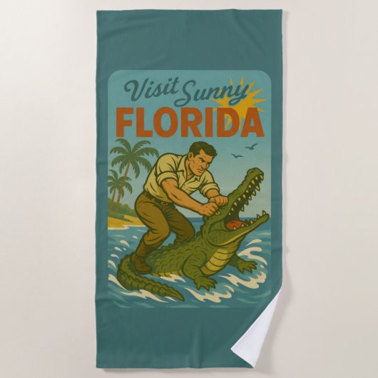 Serviette De Plage Lutte de Floride avec les Alligators | Plage Rétro (Devant)