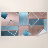 Serviette De Plage Luxe Abstrait | Blush Rose Gold et Turquoise Géomé (Devant)