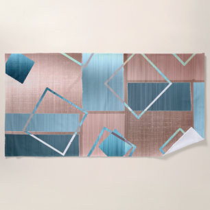 Serviette De Plage Luxe Abstrait   Blush Rose Gold et Turquoise Géomé