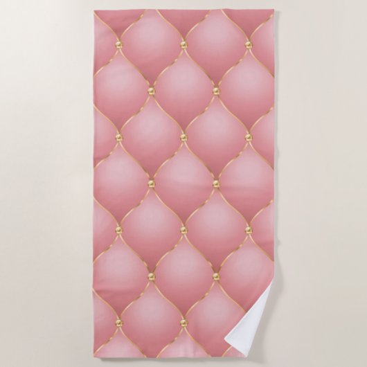 Serviette De Plage Luxe Blush Rose Rose Or Diamond Motif Tufted (Devant)