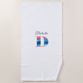 Serviette De Plage Luxe corail bleu joli nom initial D blanc (Devant)
