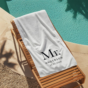 Serviette De Plage Luxe Elegance Black and White Mister Mariage Date