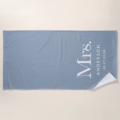 Serviette De Plage Luxe Elegance Dusty Blue | Date Mme et Mariage (Devant)