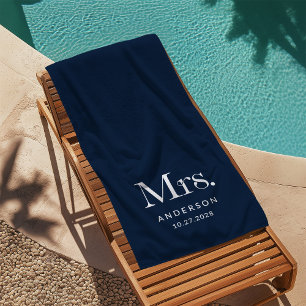 Serviette De Plage Luxe Elegance Navy Blue Date Mme et Mariage