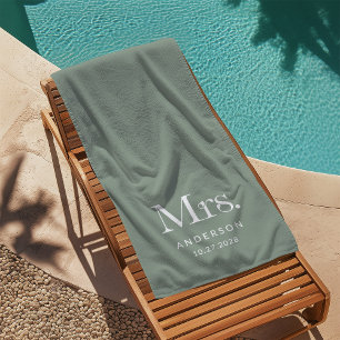 Serviette De Plage Luxe Elegance Sage Green   Date Mme et Mariage