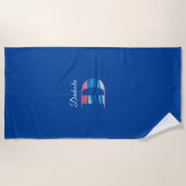 Serviette De Plage Luxe moderne corail bleu initiale nom D bleu (Devant)