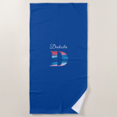 Serviette De Plage Luxe moderne corail bleu initiale nom D bleu (Devant)