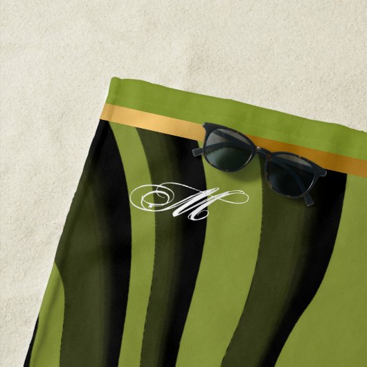Serviette De Plage Luxe Soft Green Gold 3D Zebra Wave (En situation)