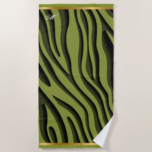 Serviette De Plage Luxe Soft Green Gold 3D Zebra Wave (Devant)