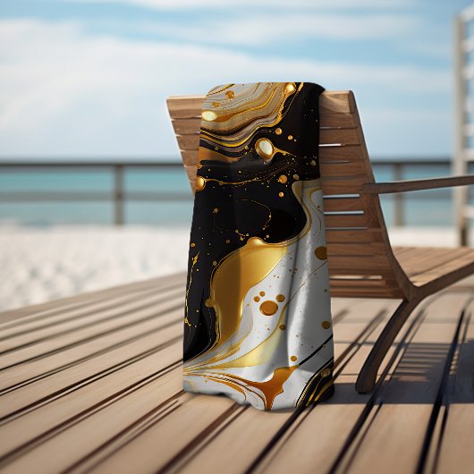 Serviette De Plage Luxueux marbre or glam féminin noir blanc