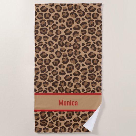 Serviette De Plage Luxury Red with Leopard Print (Devant)