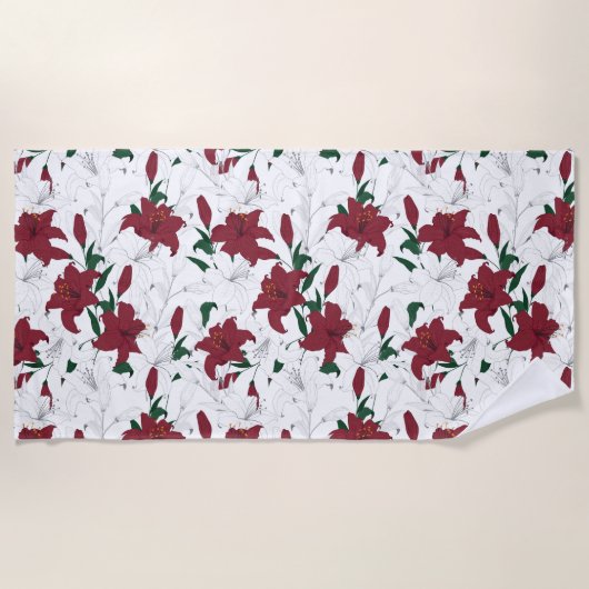 Serviette De Plage Lys de Noël rouges et blancs (Devant)