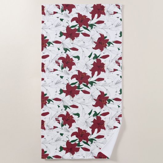 Serviette De Plage Lys de Noël rouges et blancs (Devant)