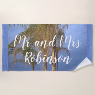 Serviette De Plage M. et Mme Mariage Palm Trees Beach Towel