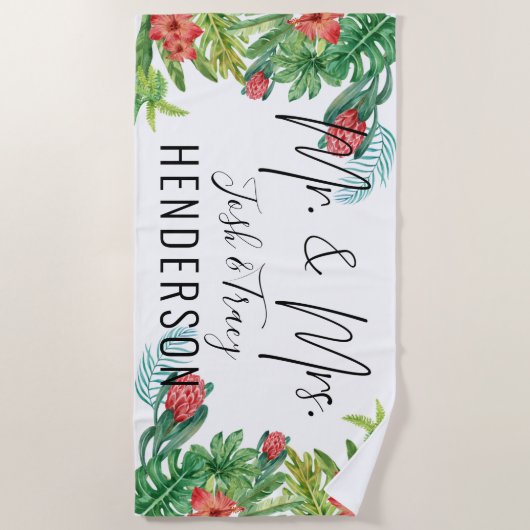 Serviette De Plage M. et Mme Newlyweds ou cadeau d'anniversaire Tropi (Devant)