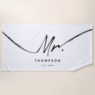 Serviette De Plage M. Moderne Minimaliste Noir Blanc