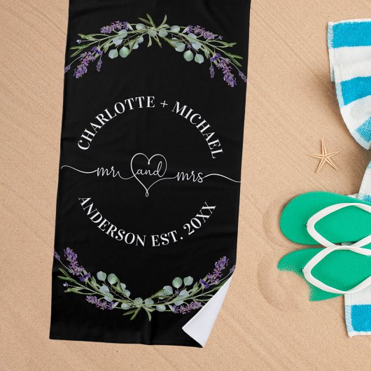 Serviette De Plage M. mrs noir blanc jeunes mariés lavande