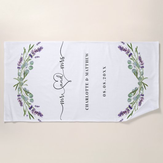 Serviette De Plage M. mrs nouvellement mariés lavande mariage (Devant)
