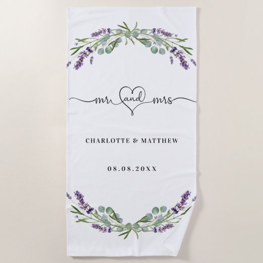Serviette De Plage M. mrs nouvellement mariés lavande mariage (Devant)