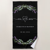 Serviette De Plage M. mrs nouvellement mariés lavande noir mariage (Devant)