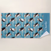 Serviette De Plage Macareux Moiral Bleu Aqua (Devant)