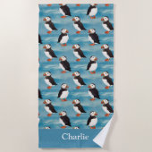 Serviette De Plage Macareux Moiral Bleu Aqua (Devant)