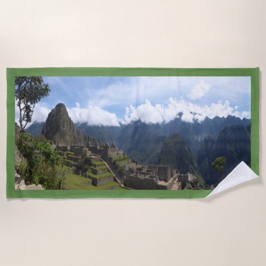 Serviette De Plage Machu Picchu Pérou, frontière verte Plage (Devant)