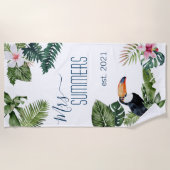 Serviette De Plage Madame Jeune Mariée Monogramme Feuilles Tropicales (Devant)