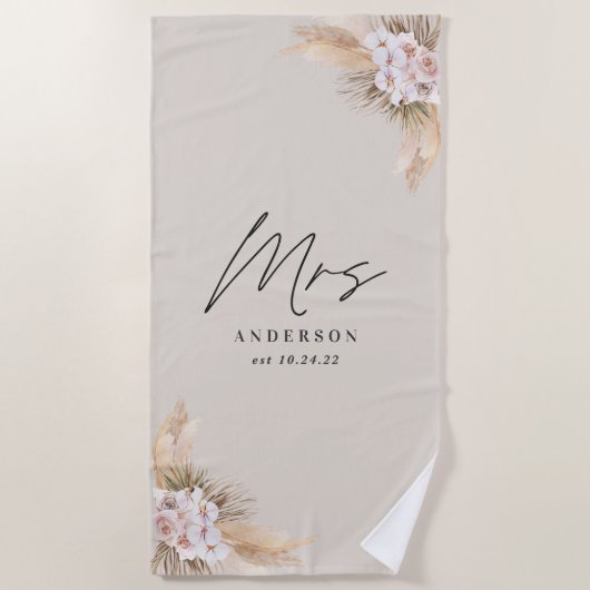 Serviette De Plage Madame pampas séchée botanique mariage stylé (Devant)