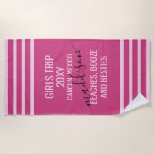 Serviette De Plage Magenta Pink Girls Week-end Trip Besties Nom (Devant)