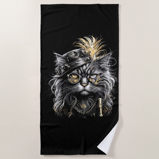 Serviette De Plage Magnifique chat Steampunk (Devant)