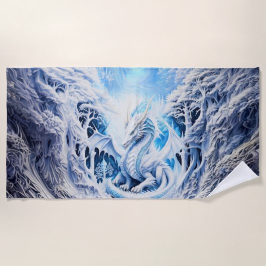 Serviette De Plage Magnifique Imaginaire de dragon blanc (Devant)