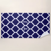 Serviette De Plage Magnifique Marine Blue Quatrefoil Motif Monogramme (Devant)