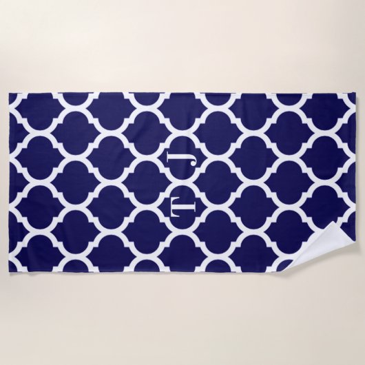 Serviette De Plage Magnifique Marine Blue Quatrefoil Motif Monogramme (Devant)