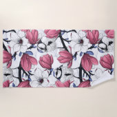 Serviette De Plage Magnolia rose et métis bleu (Devant)