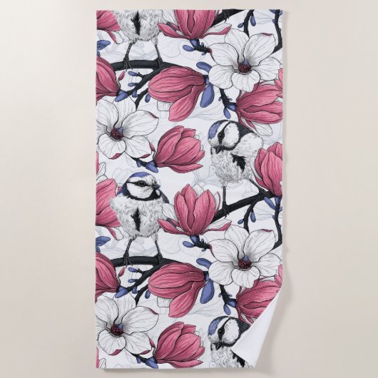 Serviette De Plage Magnolia rose et métis bleu (Devant)