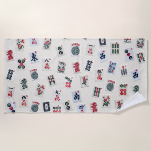 Serviette De Plage MahJong tuiles photo sur badge arrière - plan