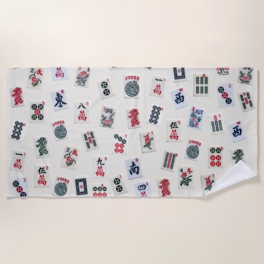 Serviette De Plage MahJong tuiles photo sur badge arrière - plan (Devant)