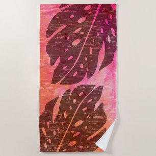 Serviette De Plage Maikai Monstera Hawaïen Teinture Orange Mélange