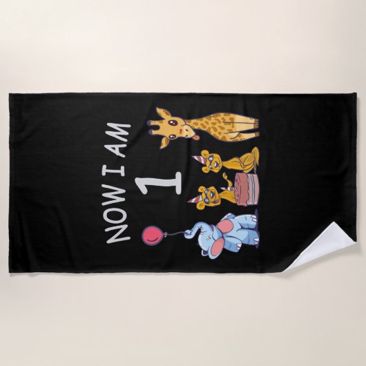 Serviette De Plage Maintenant j'ai 1 an 1er anniversaire au zoo bébé (Devant)