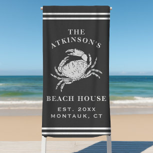 Serviette De Plage Maison de plage aux crabes côtiers Nom de famille