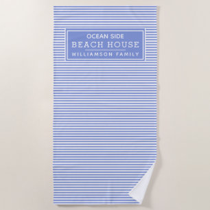 Serviette De Plage Maison de plage Bleu Nautique et Blanc rayé