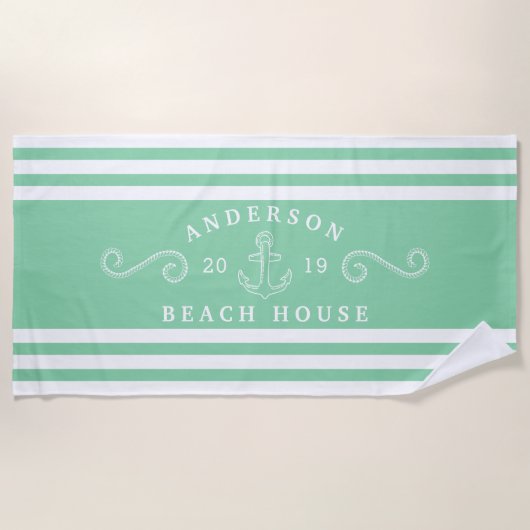 Serviette De Plage Maison de plage marine marine de couleur verte (Devant)