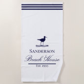 Serviette De Plage Maison de plage moderne Blanc Marine Bleu Sandpipe (Devant)