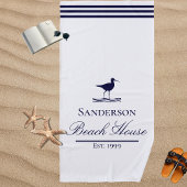 Serviette De Plage Maison de plage moderne Blanc Marine Bleu Sandpipe
