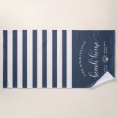 Serviette De Plage Maison de plage moderne Nom de famille Script Navy (Devant)
