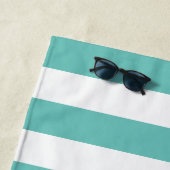 Serviette De Plage Maison de plage personnalisée en bande Turquoise (En situation)