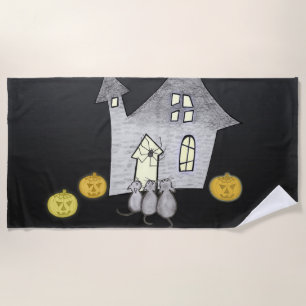 Serviette De Plage Maison d'Halloween, Chats noirs, Chats, Chauves-so